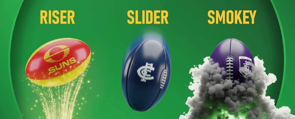 Illustration of AFL teams as risers, sliders, and smokies for the 2026 season, featuring Gold Coast Suns, Carlton, and Fremantle Dockers