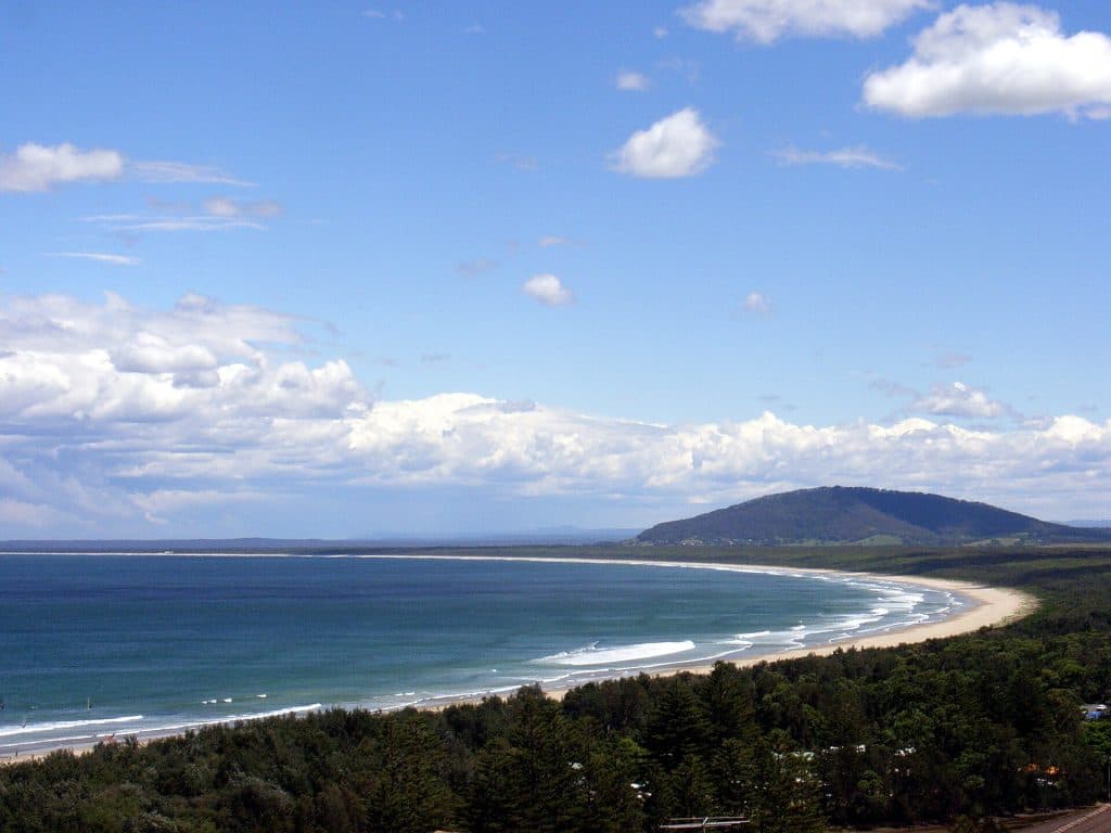 panoramic view of seven mile beach in australia
