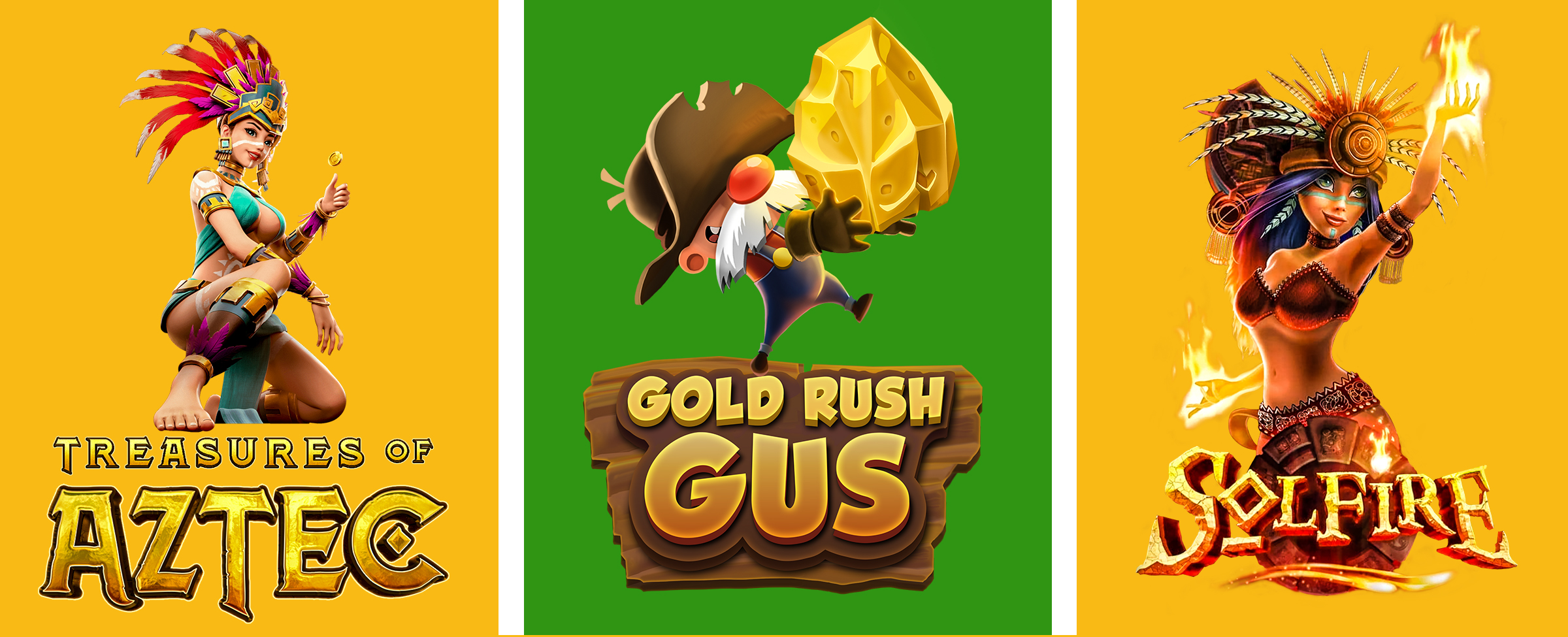 If you love Gold Rush Gus and the City of Riches, you’ll also love Solfire, Treasures of Aztec, and of course, the original Gold Rush Gus – everyone’s favourite.