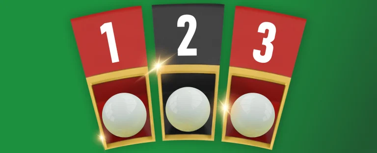Three roulette pockets labeled 1 (red), 2 (black), and 3 (red), each holding a white ball, representing a street bet layout. The background is bright green with sparkles highlighting the pockets.