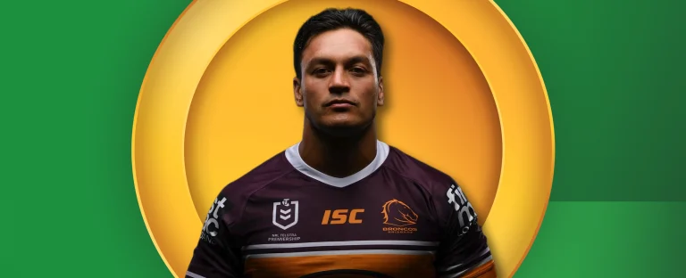 Rugby League player Alex Glenn wearing the Broncos team jersey.