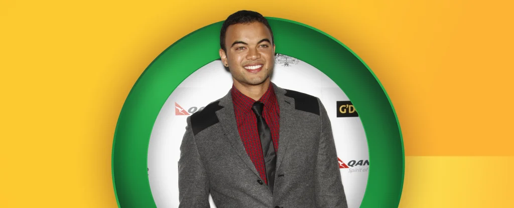 Australia’s 2015 Eurovision contestant, Guy Sebastian, features on a yellow background.