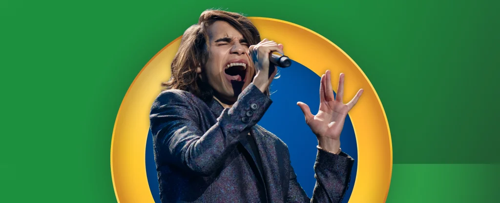 Australia’s 2017 Eurovision contestant, Isiah, features on a green background.