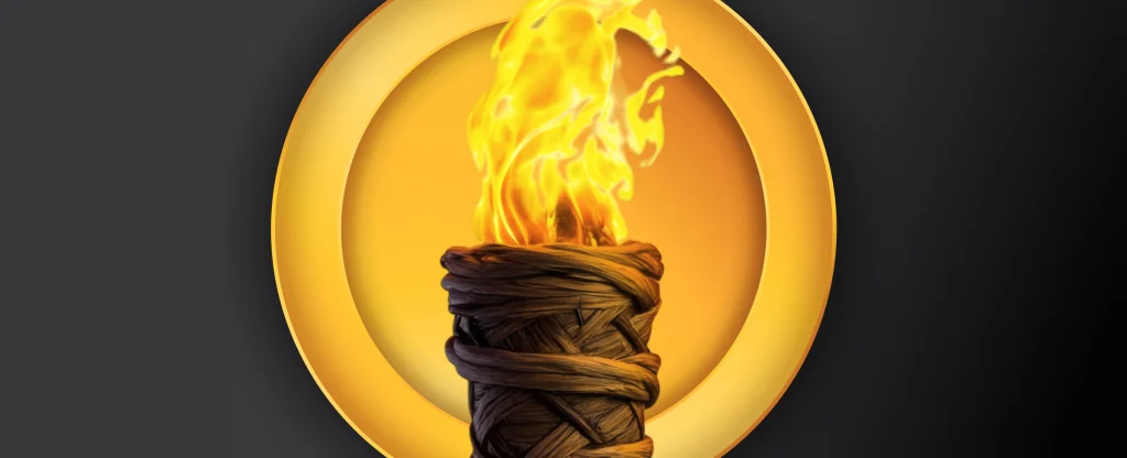 A bamboo style flame torch is centred on a dark background.