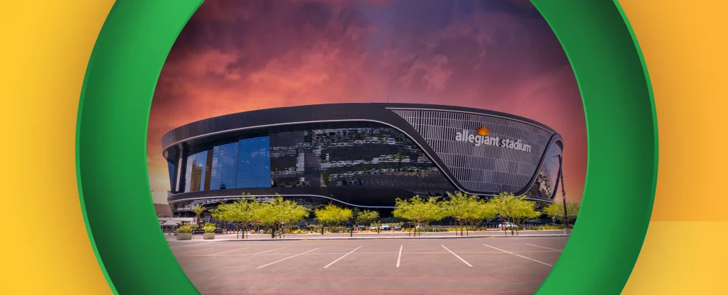 The Las Vegas Allegiant Stadium features, on a yellow background.